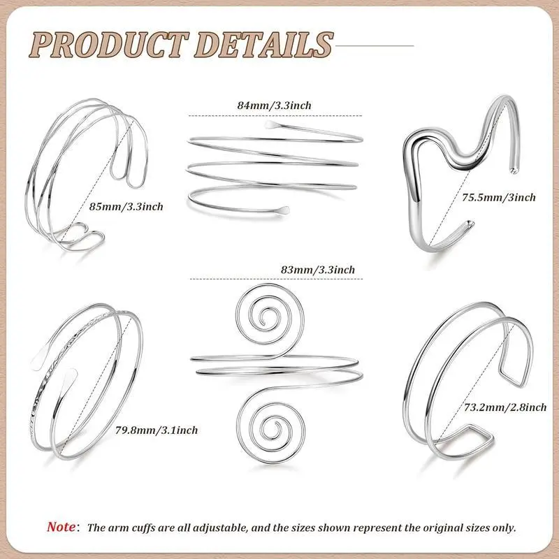 6Pcs Arm Cuff Gold Upper Arm Cuff Bracelet for Women Adjustable Open Cuff Bangle Minimalist Coil Swirl Armlet Armband Jewelry Set 6Pcs Arm Cuff Gold Upper Arm Cuff Bracelet for Women Adjustable Open Cuff Bangle Minimalist Coil Swirl Armlet Armband Jewelry Set
