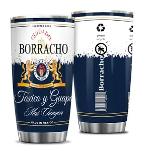BORRACHO Tumbler Cups with Lid, Stainless Steel, Double Wall, Insulated Tumblers Travel Coffee Mug, BORRACHO Modelo Tumbler, Birthday Christmas Gifts For Women Men