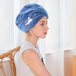 Coral Fleece Hair Drying Cap Embroidery Style Absorbent Hair Drying Towel Triangle Cap For Women Long Hair Wipe Head Bag Turban Bath Cap Quick Drying Towel Absorbent Thickened Towels