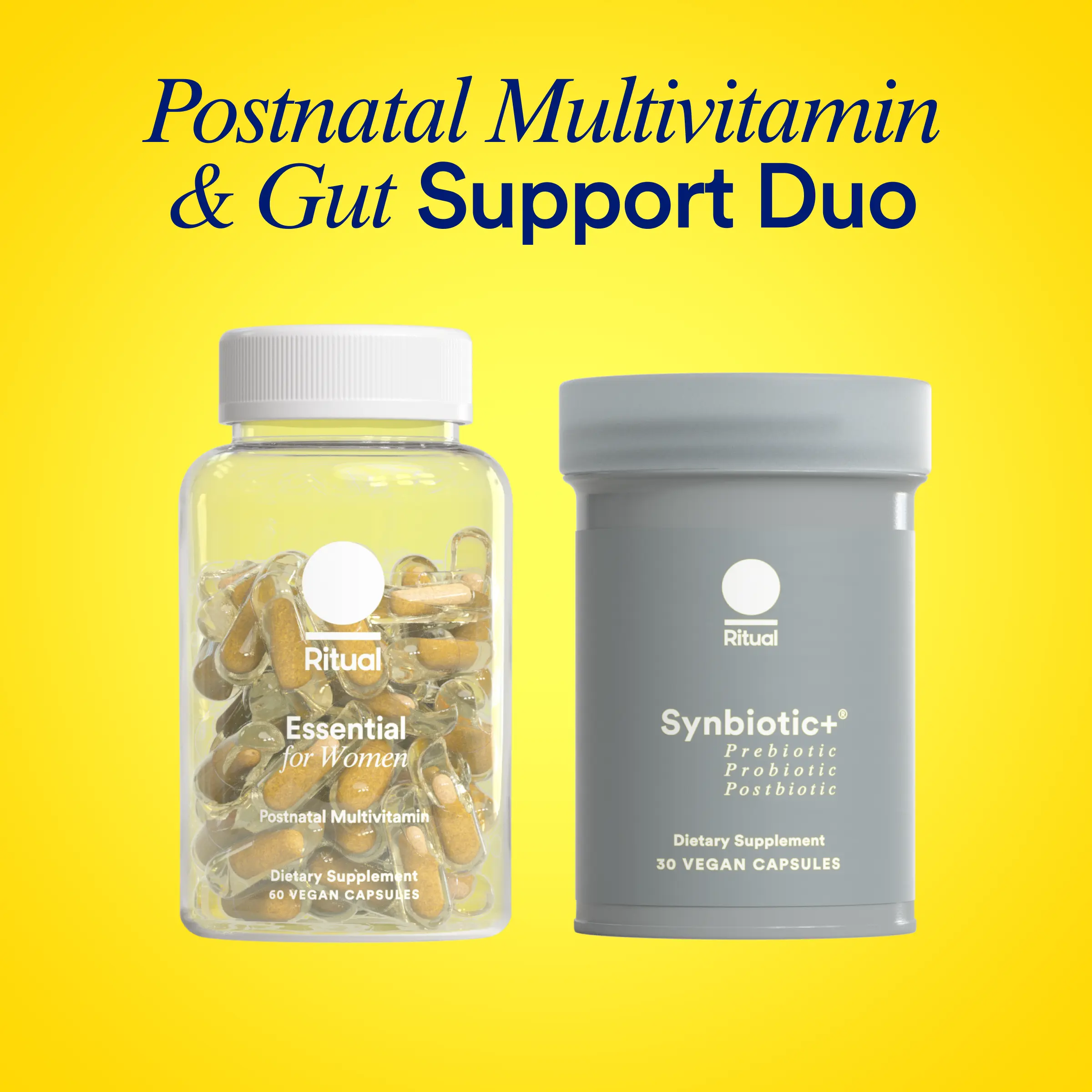 Ritual Postnatal Multivitamin and Gut Duo Supplements with Postnatal Vitamins and Synbiotic+: 3-in-1 Probiotic, Prebiotic, Postbiotic, Supports Lactation, and Gut Health, 30 Day Supply