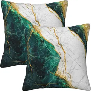 Emerald Green Gold Marble Throw Pillow Cushion Covers Decorative 18x18 in Set of 2