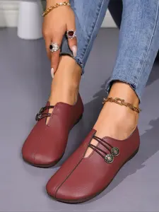 Women's Fashionable Solid Color Slip on Round Toe Low Top Flats, 2024 New Style Casual Comfortable Flat Shoes for Daily Wear, Lightweight Breathable Shoes for Women & Girls