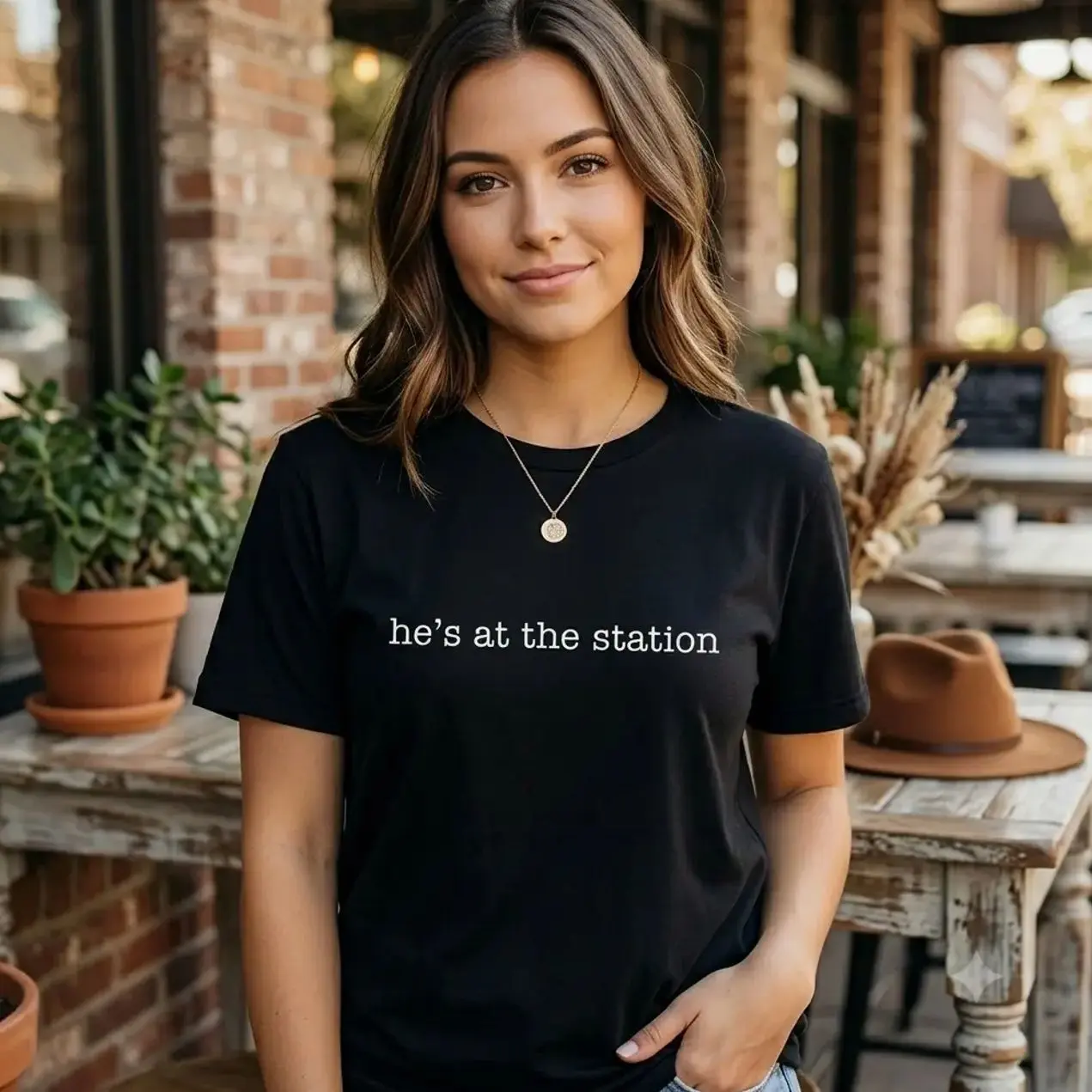 He's At The Station Shirt, Firefighter Wife Shirt, Police Wife Shirt, First Responder Wife Gift, Graphic Tee, Casual Outfit, Vintage Tee