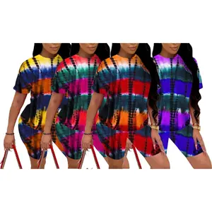Tie-Dye Printed Pajama Sets Womens Summer Slim Casual Sleep Short Sleeve Shorts Sports Suit Loungewear Women Pigiama Donna