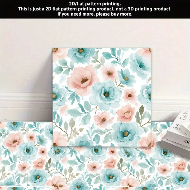 2D Flat - Romantic Floral Pattern, PVC Sticker, Self-Adhesive Floor Decal, Removable Waterproof Decorative Sticker, Suitable for DIY on Kitchen Walls, Bathroom Walls, Balcony Floors, and More, 2D Flat
