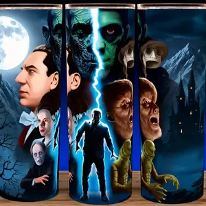 Universal Monsters Bride of Frankenstein Creature Black Lagoon 20oz Stainless Steel Tumbler with Lid & Straw Classic Horror Drinkware for Monster Fans - Beverage