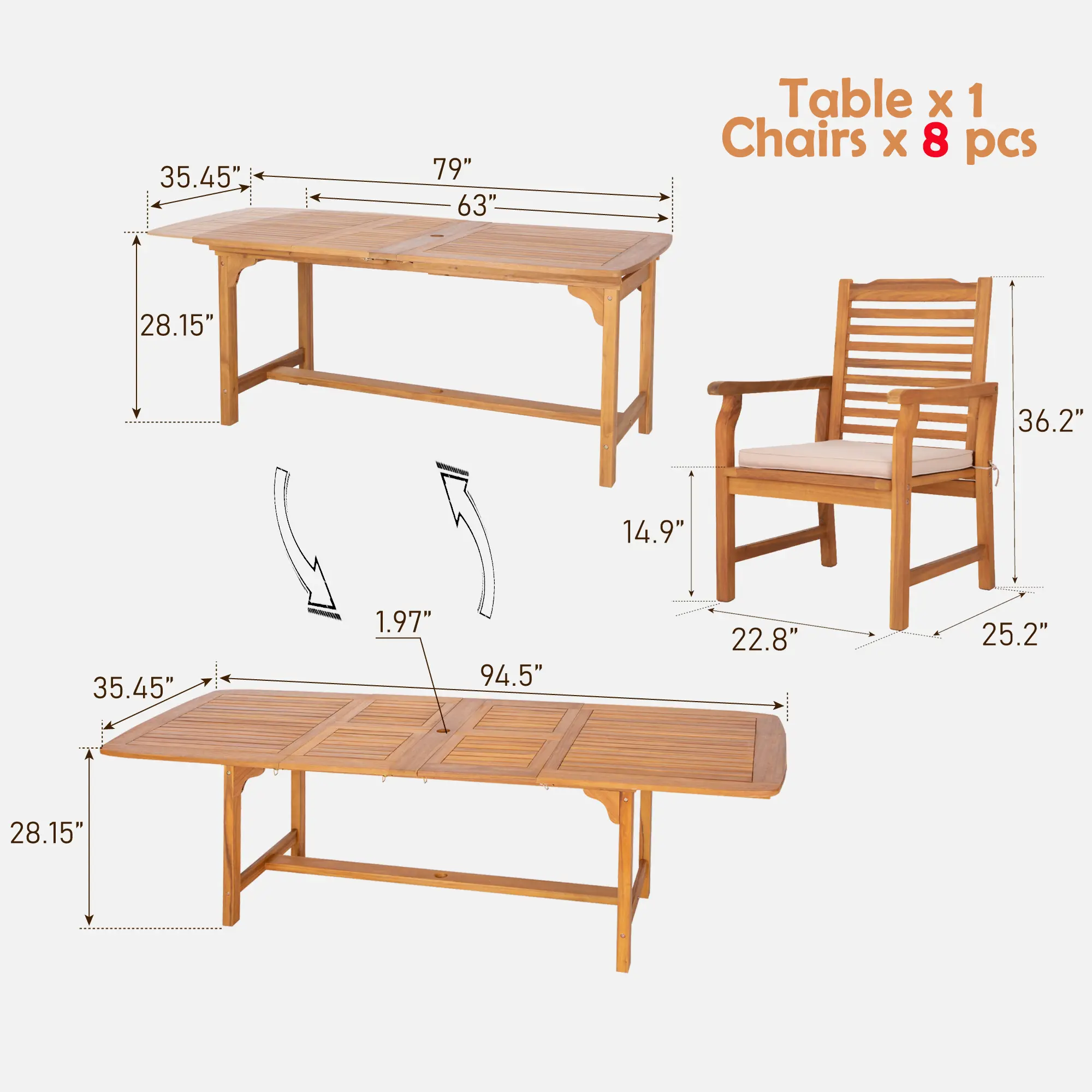 8 seats set （1 table + 8 chairs）