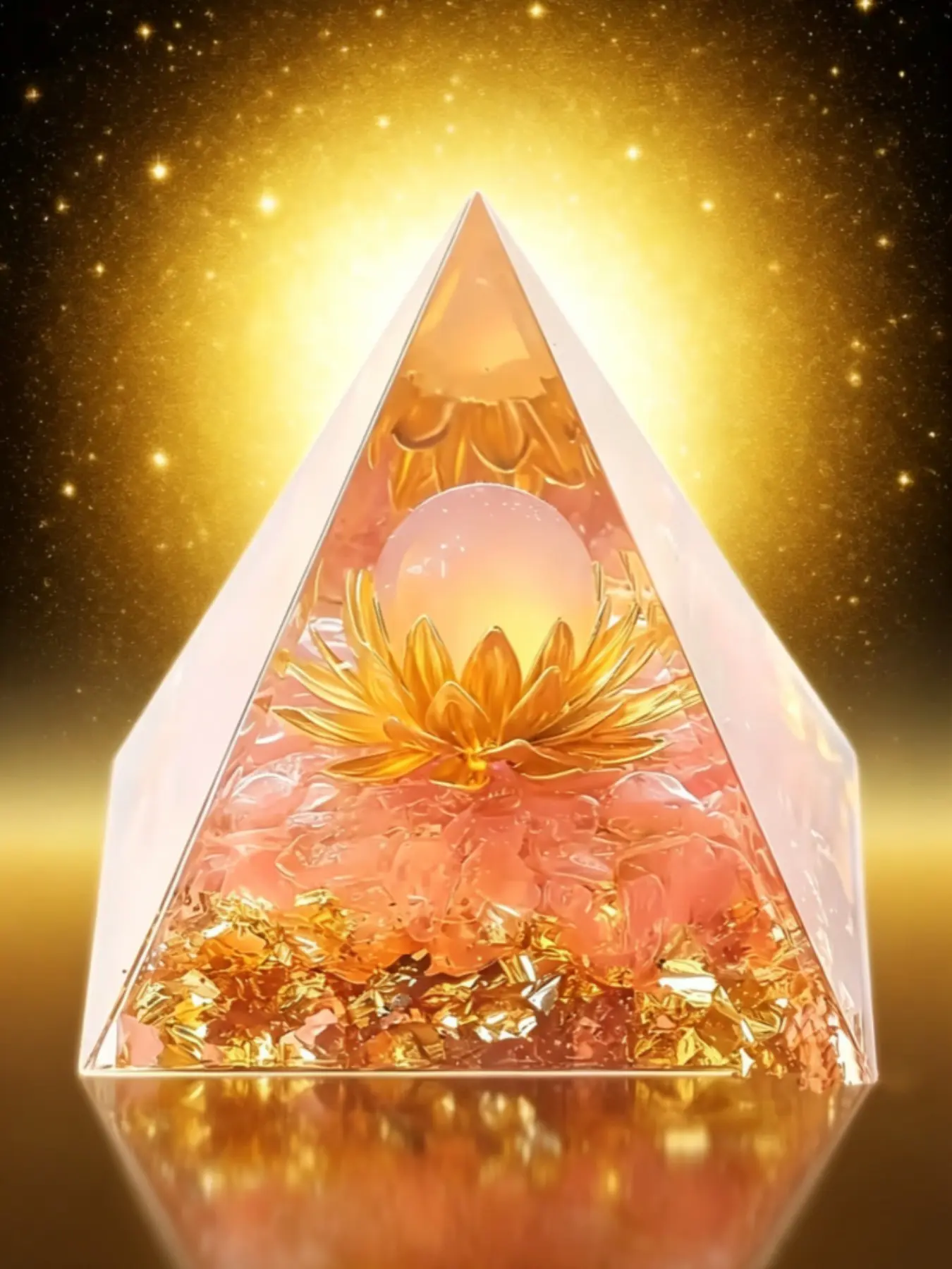 Rose Quartz Orgone Pyramid with Lotus - Attract Love & Positive Energy, Rose Quartz Orgone Pyramid: Amplify Love Energy & Clear Negative Vibes