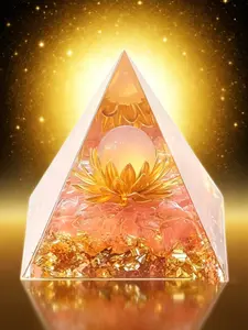 Rose Quartz Orgone Pyramid with Lotus - Attract Love & Positive Energy, Rose Quartz Orgone Pyramid: Amplify Love Energy & Clear Negative Vibes