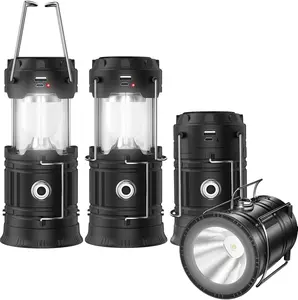 4-Pack Collapsible Portable LED Camping Lantern –  Lightweight Waterproof Solar USB Rechargeable LED Flashlight, Survival Kit for Indoor & Outdoor Use, Home Emergency Light for Power Outages, Hiking, Hurricane