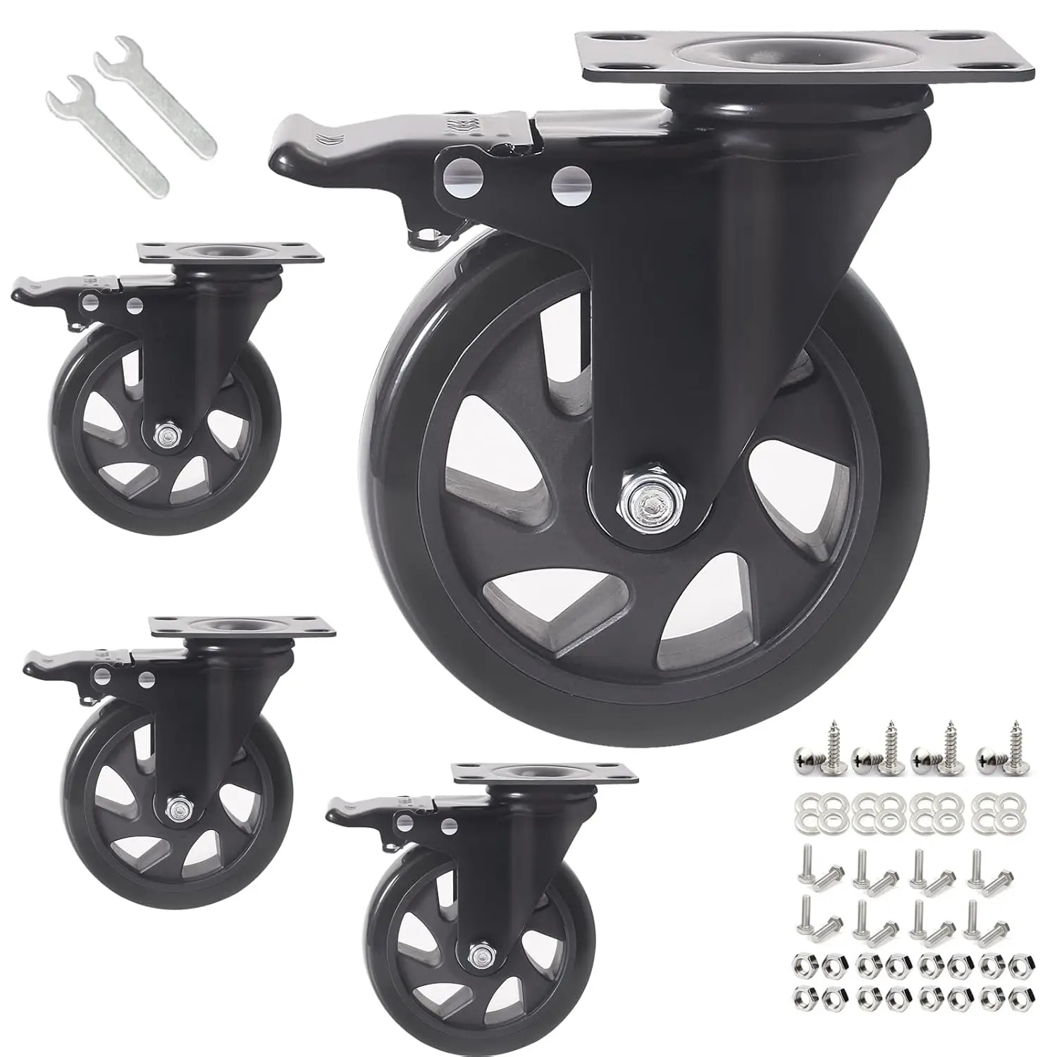 5 Inch Caster Wheels, Casters Set of 4, Heavy Duty Casters with  2200 Lbs,Swivel Caster Wheels with Top Plate, Industrial Caster Wheels for Workbench, Cart, Furniture