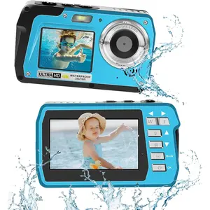 4K Underwater Camera,  4K&48MP Compact Floatable Camera, 10FT  Camera for Snorkeling, Surfing, Rafting, Dual-Screen for Selfie/16X Digital Zoom/Fill Light/Support 128GB Card(Blue)