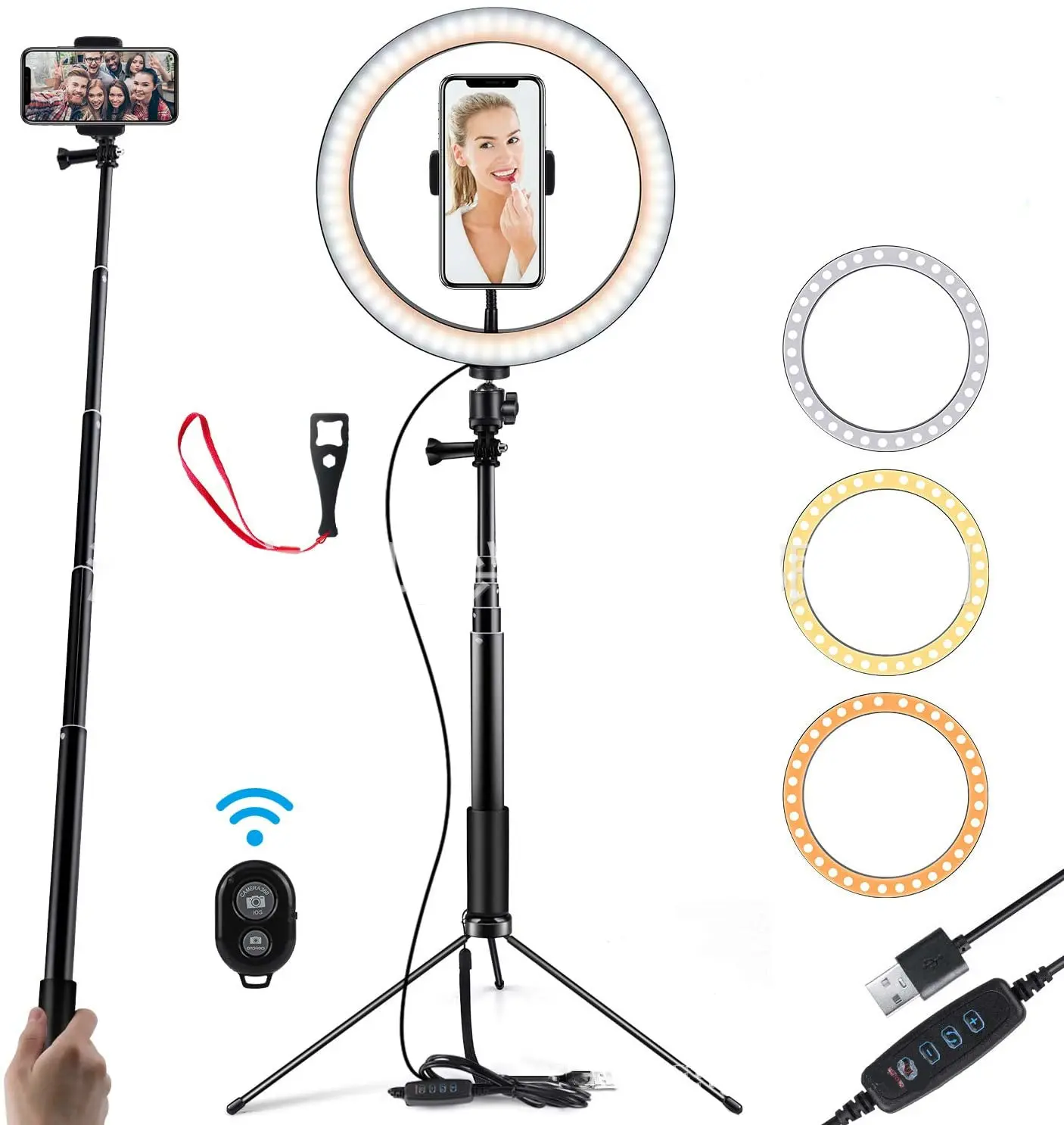 LED Ring Light with Tripod Stand – 10"/8", 3000K–6000K, USB Powered, CE/RoHS/FCC Certified