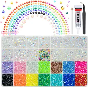 Transparent AB Resin Rhinestones w B7000 Glue for Crafting Bedazzling 2mm-6mm Flatback Colorful Jelly Stones Diamonds Gems Bedazzler Kit for Nails Face Eyes Makeup Tumblers Bottles Shoes Crafts