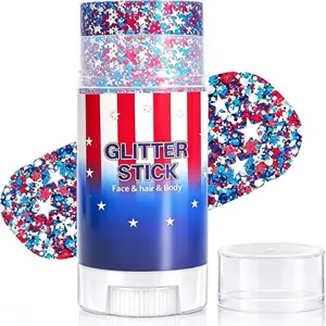 4th of July Body Glitter Stick, Patriotic Hair Face Glitter Stick, Fourth of July Outfits and 250th Anniversary Accessories, USA Flag Accessories for Women, Red White and Blue Waterproof Hair Glitter