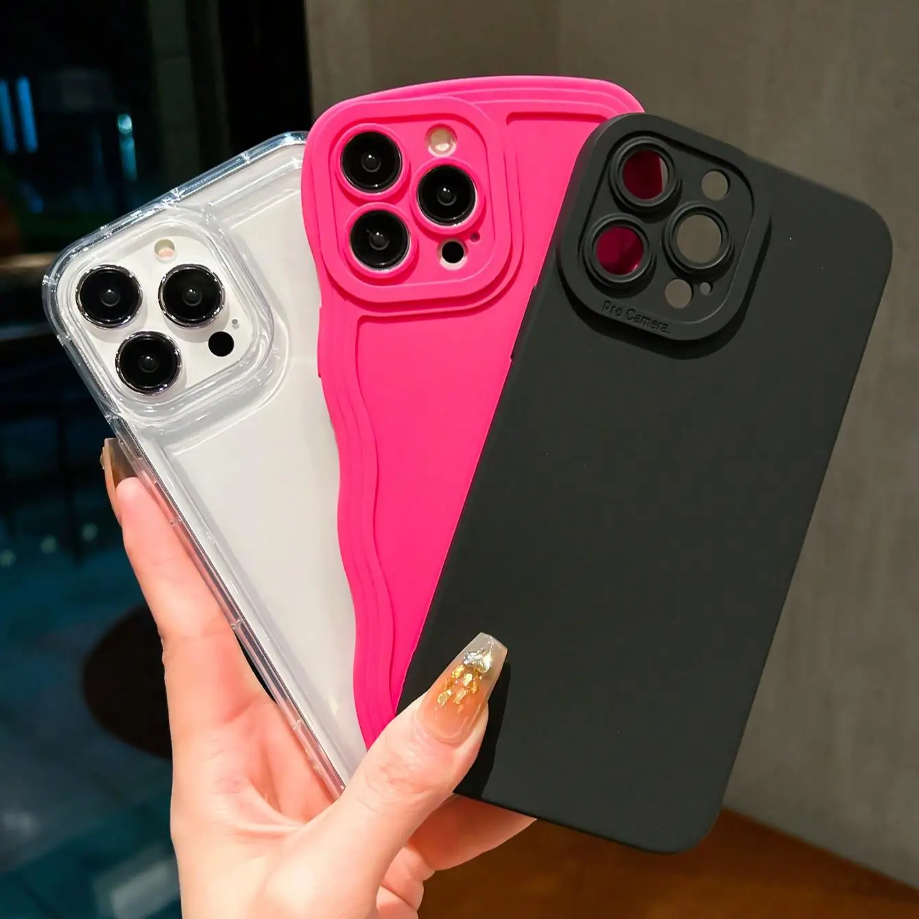 Solid Color Wave Design Phone Case, 3 Counts Anti-fall Fully Edged Mobile Phone Case, Shockproof Cases Cover Phone Cases for iPhone X 11 12 13 14 15 P