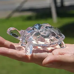 Clear Turtle Shaped Glass Ornament, Lifelike Fengshui Decor for Home Office Desk, Perfect Birthday Party Decoration