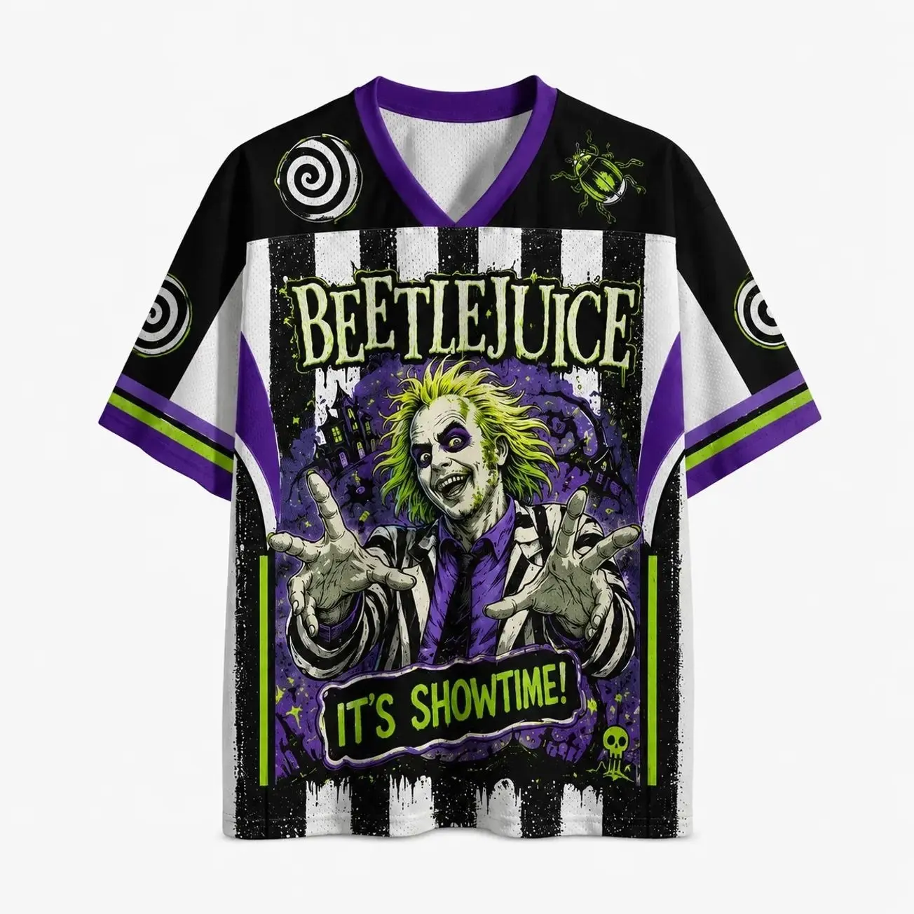 Beetlejuice Inspired Horror Comedy Mesh Jersey Shirt, Retro Gothic Graphic Athletic Jersey Top XEZ