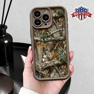 Cool Woodland Camouflage Tree Branch Leaves Pattern Design Case for iPhone 17 16 15 14 Pro Max 13 12 11 XR XS Plus Air Slim Shockproof Anti Drop Protective Durable TPU Cover