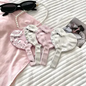 Heart-Shaped Handheld Makeup Mirror, Water Ripple Design, Portable Compact Mirror for Girls, Travel-Friendly Handle Mirror, Travel Hand Mirrors