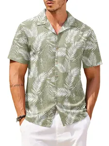 COOFANDY B Men's Cotton Linen Tropical Holiday Beach Shirt Classic Floral Menswear Top Overall Collar Casual Shortsleeve