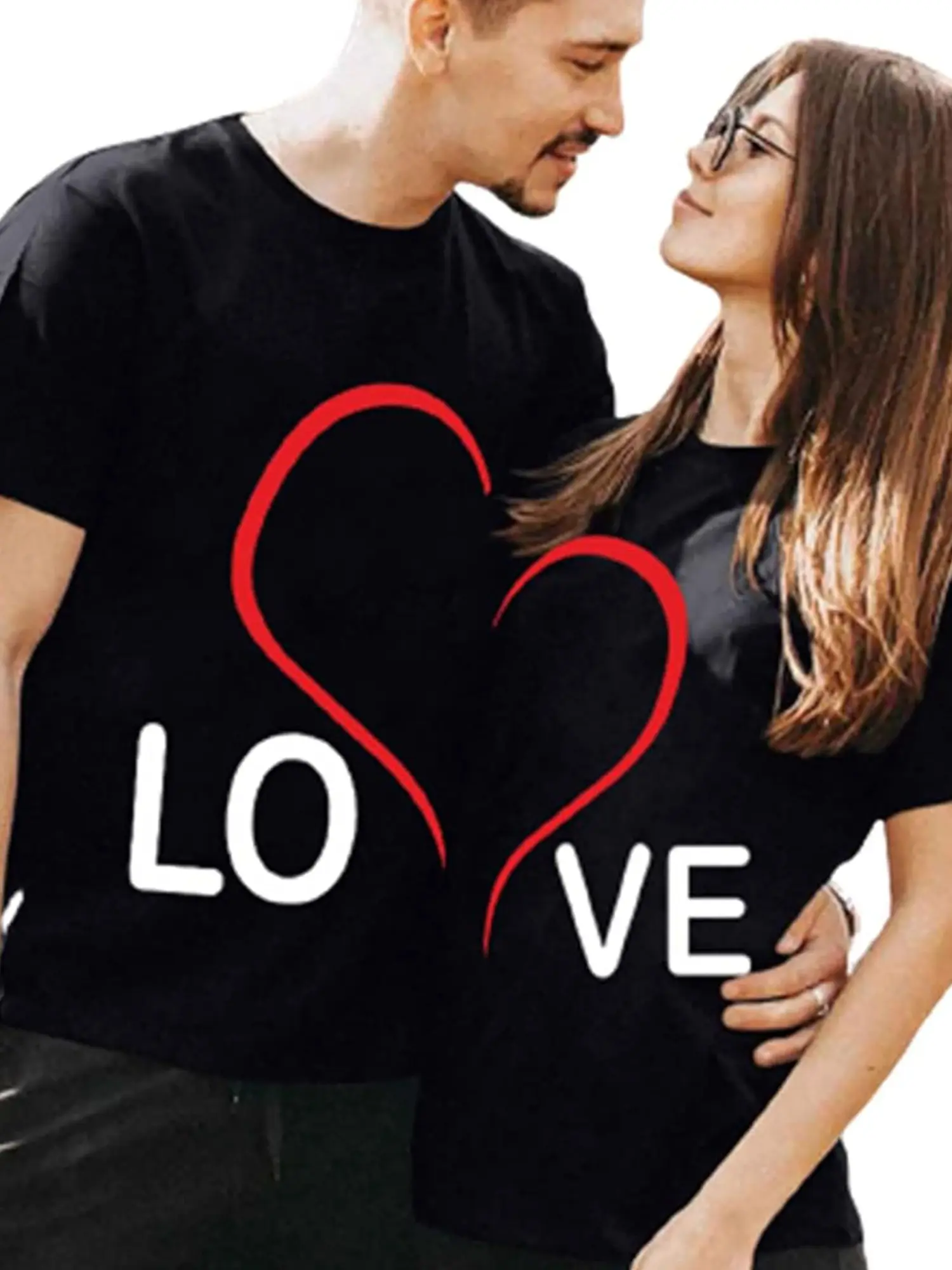 Couples Matching Shirts for Him and Her Men Women LO VE Print Valentine's Day Short Sleeve Couple T-Shirt Blouse Tops Casual Tee Top for Boyfriend Girlfriend T-shirts for Boyfriend Girlfriend Couple Gifts