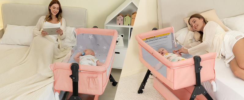 【New Year gift】Baby Bassinet Bedside Sleeper 3 in 1 - Adjustable Height, Adjustable Wheels, Travel Sleeper, Portable Design for 0-6 Months、12 Months Newborn bassinet for baby