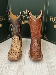 070 Lomo Nilo Embossed Cowhide Square Toe Mens Western Bota Vaquera Made in Mexico