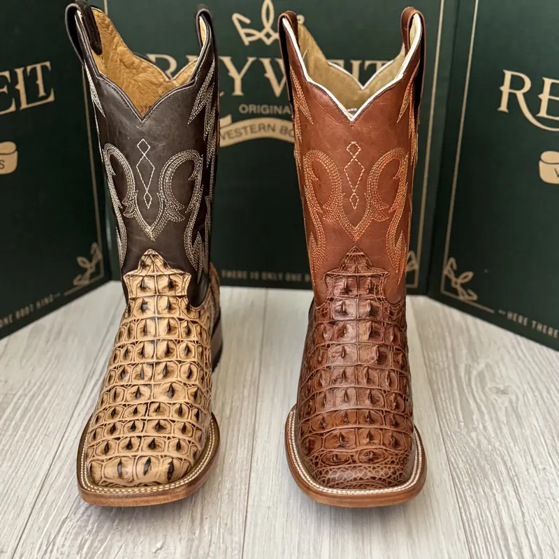 070 Lomo Embossed Cowhide Square Toe Mens Western Bota Vaquera Made in Mexico Shedron and Orix