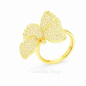 Butterfly Ring with Pave Diamond Accents in Gold Finish for Women's Fashion Jewelry