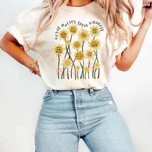Words Matter Speak Kindness T-Shirt – Positive Affirmation T-Shirt, Mental Health Graphic T-Shirt with Daisy Design, Teacher Motivational Gift
