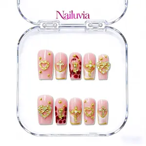Nailuvia｜D147 1.0 Inch｜10PCS 100% Handmade Press-On Nails｜Reusable Colorful Art Acrylic Stylish｜Luxury Gothic Cross