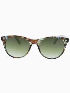 Round Lens Sunglasses, Green Tortoise Shell