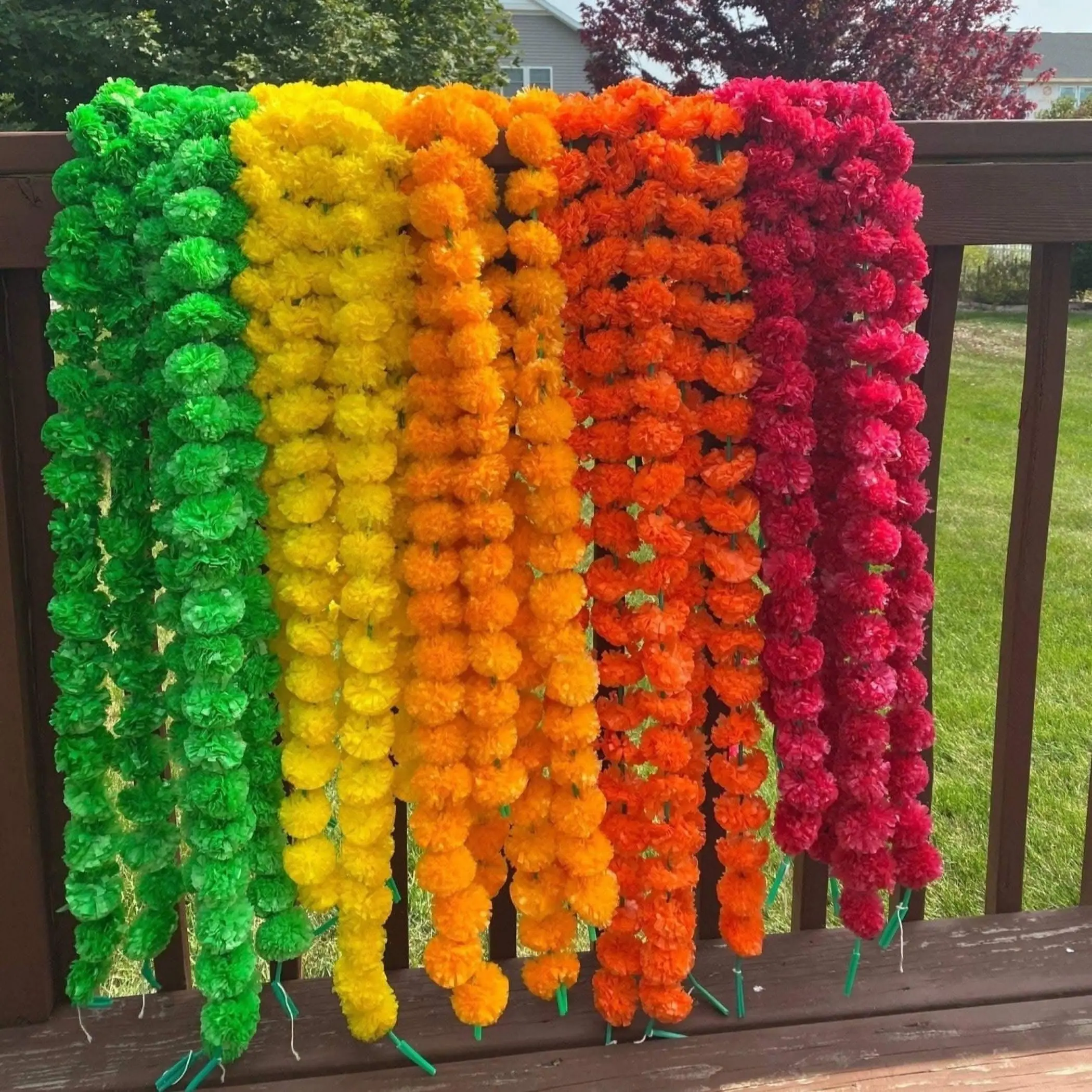 LoveNspire Plastic Marigold Flower Garland Set - 5 Strings, Contemporary Irregular-Shape Magical Plastic Hanging Decor, Party Decoration Supplies, Festival Decorations for Diwali, Christmas