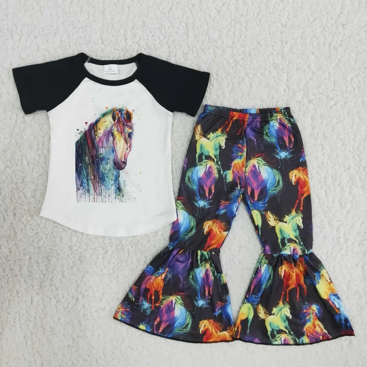 Watercolor Horse Bell bottom Pants Set