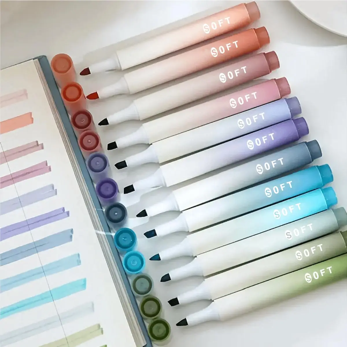 Morandi Color Highlighter Marker Pen Set, 12pcs Hand Account Pen, Note Taking & Graffiti Drawing Pen Set, Summer Gifts, Brush Markers