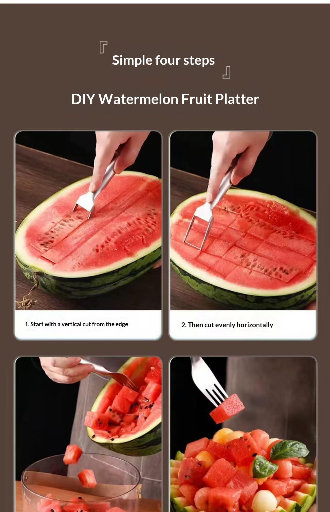 3-in-1 Stainless Steel Vegetable Fruit Cutter Set - Multifunctional Kitchen Utensil with Auto-Spinning Slicer, Melon Baller Scoop, Watermelon Cutter, Seed Remover for Fruit Salad, Party Prep,home essentials