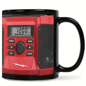 Father's Gift Ceramic 3D Coffee Mug with Speaker Design 15oz Durable Stylish Microwave Safe Dishwasher Safe Drinkware Reuse Washable, 3D Optical Illusion Radio Print Coffee Mug