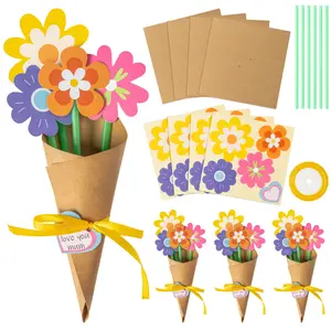 Mother's Day Bouquet Craft Kit for Kids, 6 set DIY Flower Making Kits, Teacher Appreciation Week Gift, School Classroom Family Fun Activity, Drawing Paper Craft