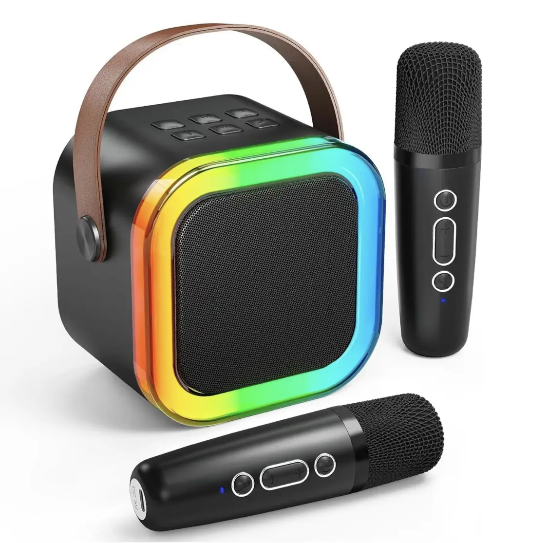 Mini karaoke machine with microphone sound system, portable karaoke machine with 2 wireless microphones, birthday gifts for girls and children aged 4-12, family gatherings Rechargeable