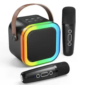 Mini karaoke machine with microphone sound system, portable karaoke machine with 2 wireless microphones, birthday gifts for girls and children aged 4-12, family gatherings
