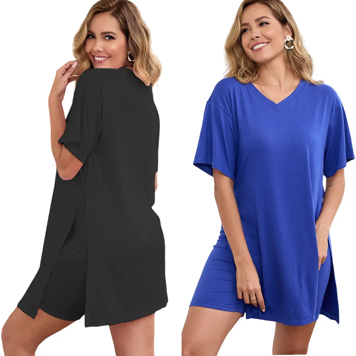 2026 New Plus Size Two‑Piece Outfits with Pocket, Women’s Casual Summer Tracksuit, Long Sleeve Tunic Top & Skinny Biker Shorts Set, Breathable Comfortable Spring Bodycon Loungewear, Matching Clothes Oversized