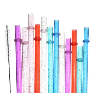 Reusable Drinking Straws with Cleaning Brush, 12pcs Durable Plastic Colorful Glitter Drinking Straws, Drinking Supplies for Home Kitchen Party Picnic Outdoor