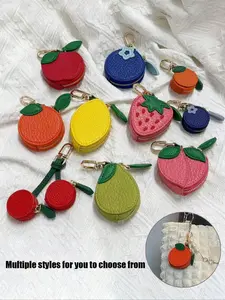 Minimalist Fresh Fruit Keychain, Mini Coin Wallet, Ultrafine Fiber Blueberry Charm, High-Quality Zipper Alloy Ring, Cute Fruit Design