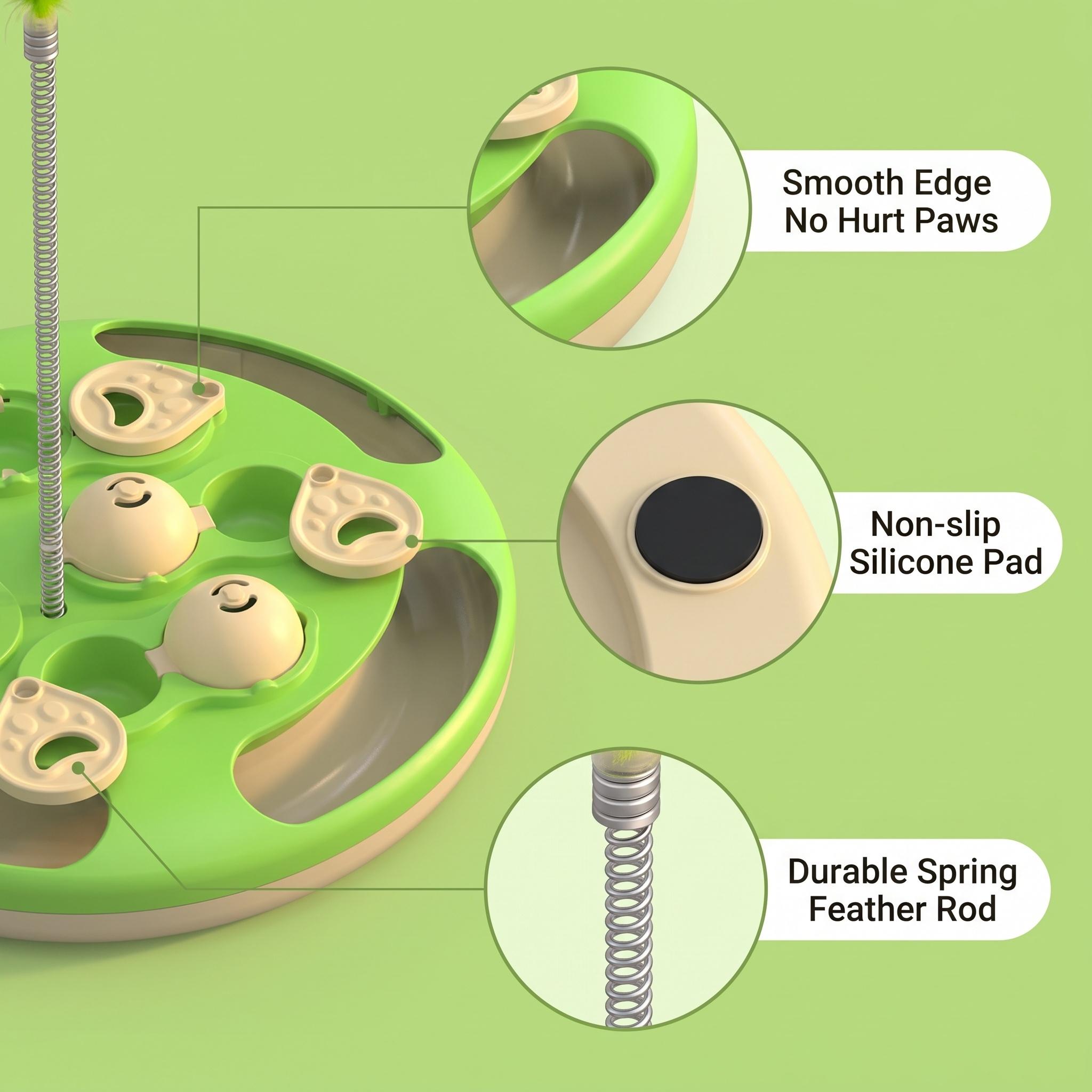 3-in-1 Thermoplastic Interactive Cat Puzzle Feeder - Track Balls, Feather Teaser, Non-Slip Treat Dispenser for Indoor Cats’ Enrichment Play, Treat Feeder