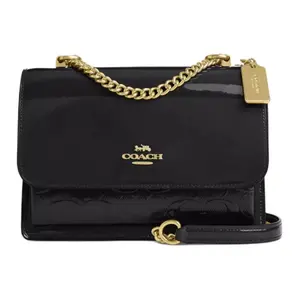 COACH Klare 22 Smooth Leather and Patent Leather Flap Shoulder Bag for Women, Small Size, Black