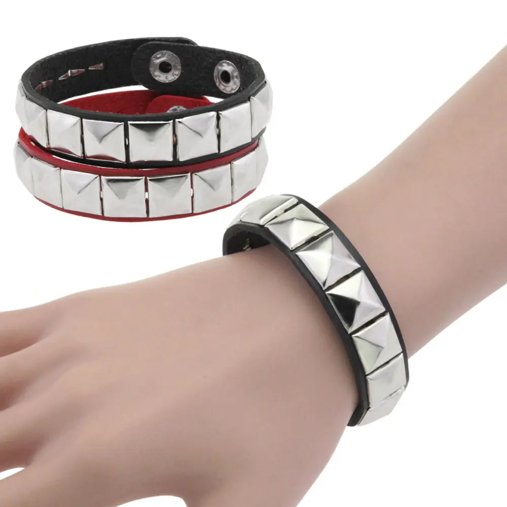 KMVEXO 2024 PU Leather Studded Bracelet Punk Bracelet Adjustable Goth Cuff Bracelet Gothic Rivet Buckle Wristband for Men Women