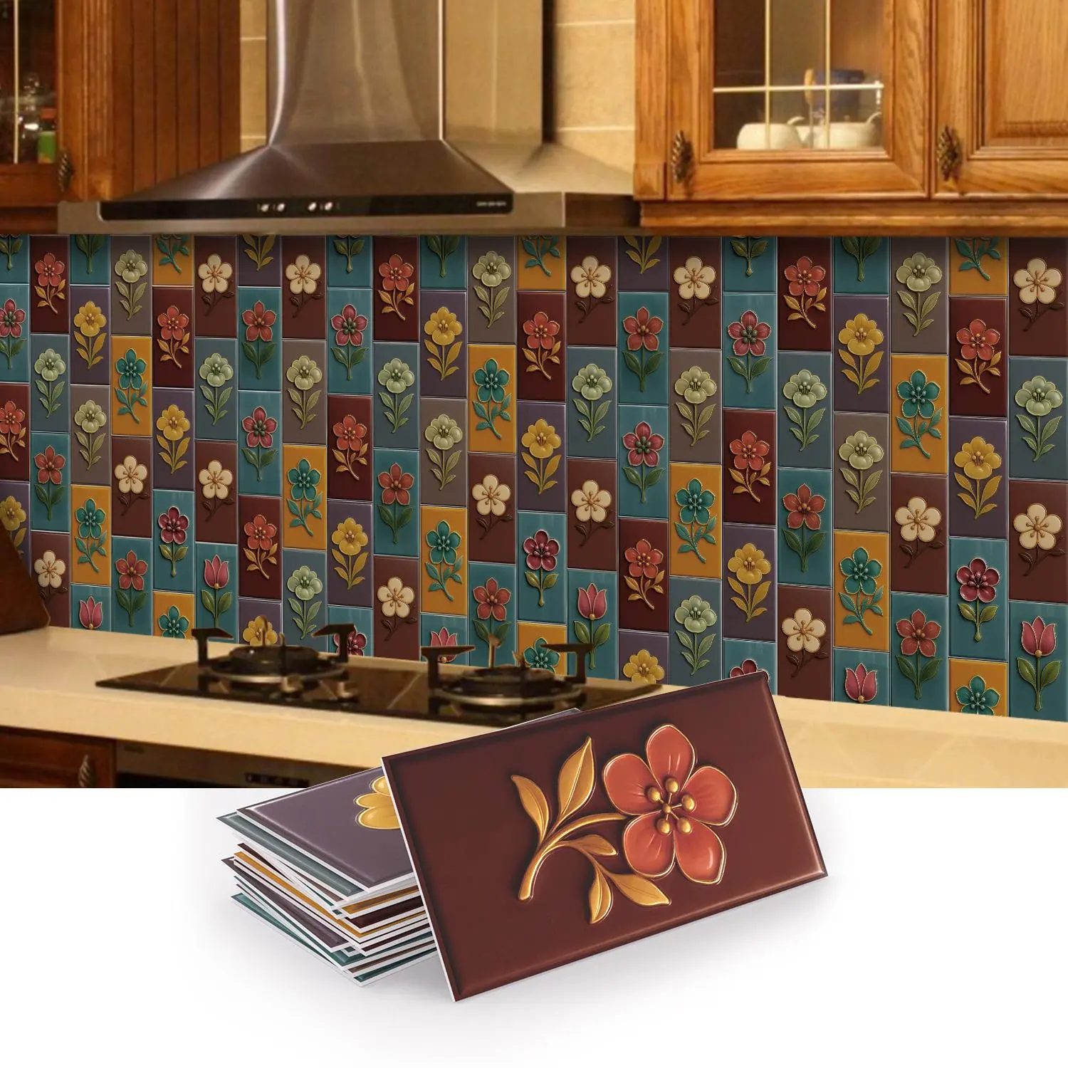 Mandala Pattern Tile Sticker, 1 Box Waterproof Self Adhesive Tile Sticker, Easy To Clean Wall Decal for Kitchen, Living Room and Bathroom, Decorative