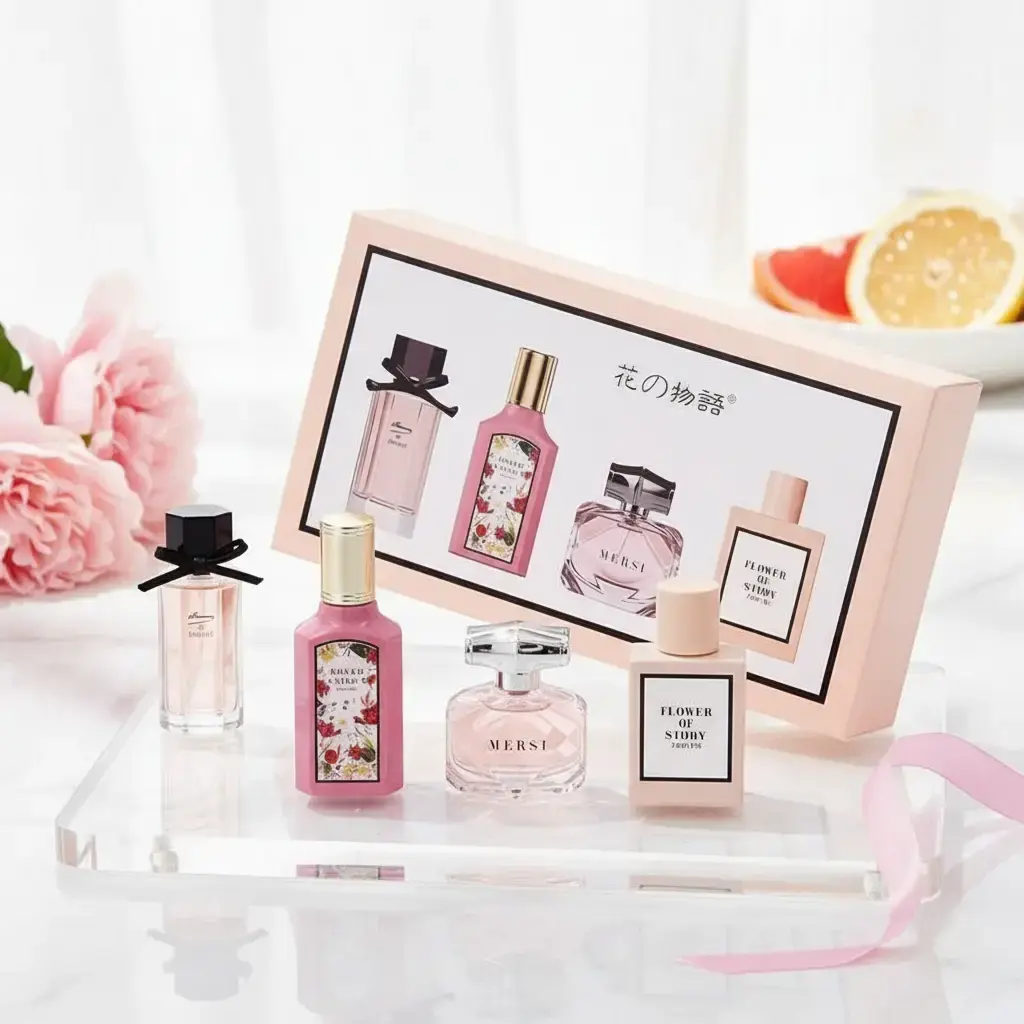 Women's 4-Piece EDP Perfume Gift Set - Long-Lasting Floral Fruity Citrus Blueberry Liquid Fragrance, Pink White Gift Box, 24 Months Shelf Life, Ideal for Adults' Birthday, Valentine's Presents (Dating, Daily Use)