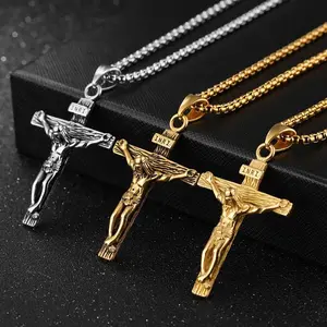 Premium Unisex Cross Necklace, Gold Tone Plated Trendy Cross Pendant Crucifix Jewelry for Men Women & Girls